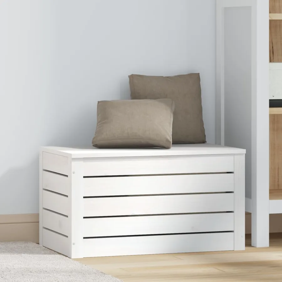 Boîte de rangement Blanc 59,5x36,5x33 cm Bois massif de pin - 3