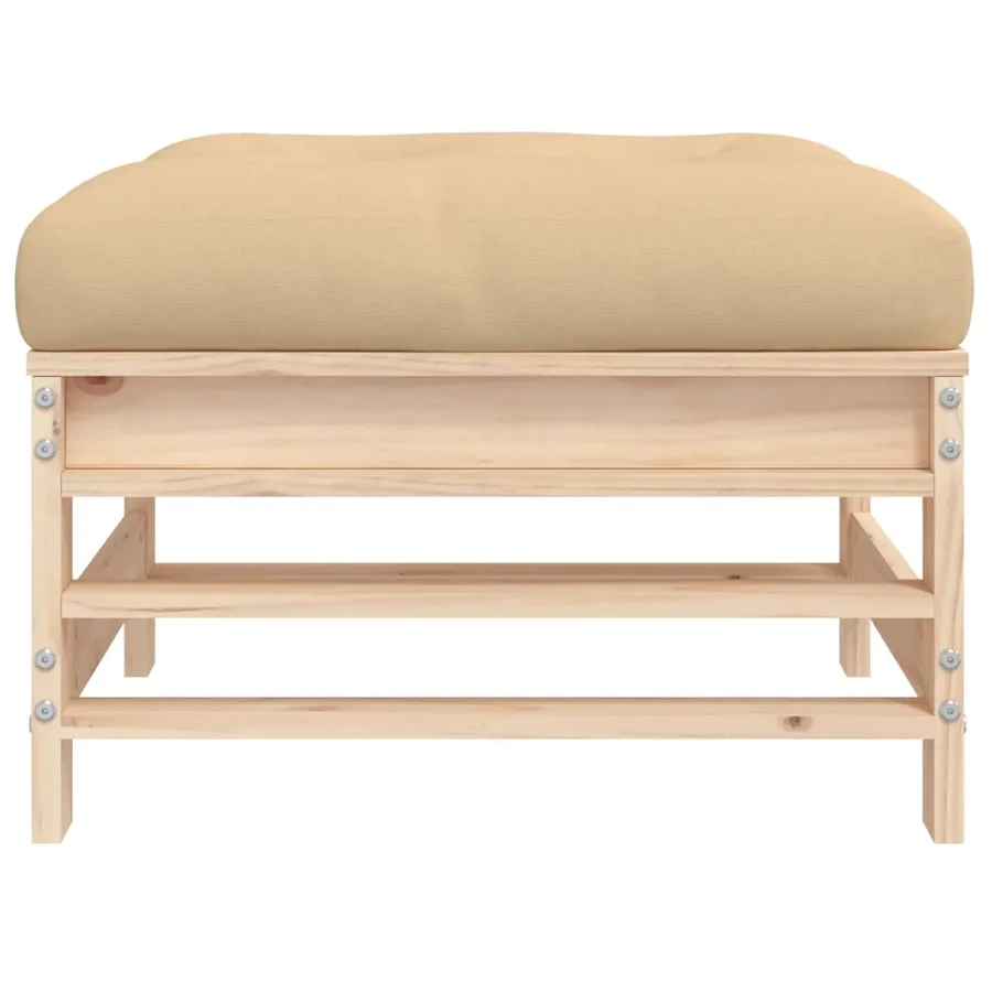 Repose-pied de jardin avec coussin bois de pin massif - 6