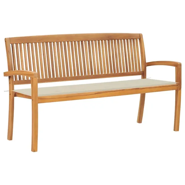 Banc de jardin empilable et coussin 159 cm Bois de teck massif