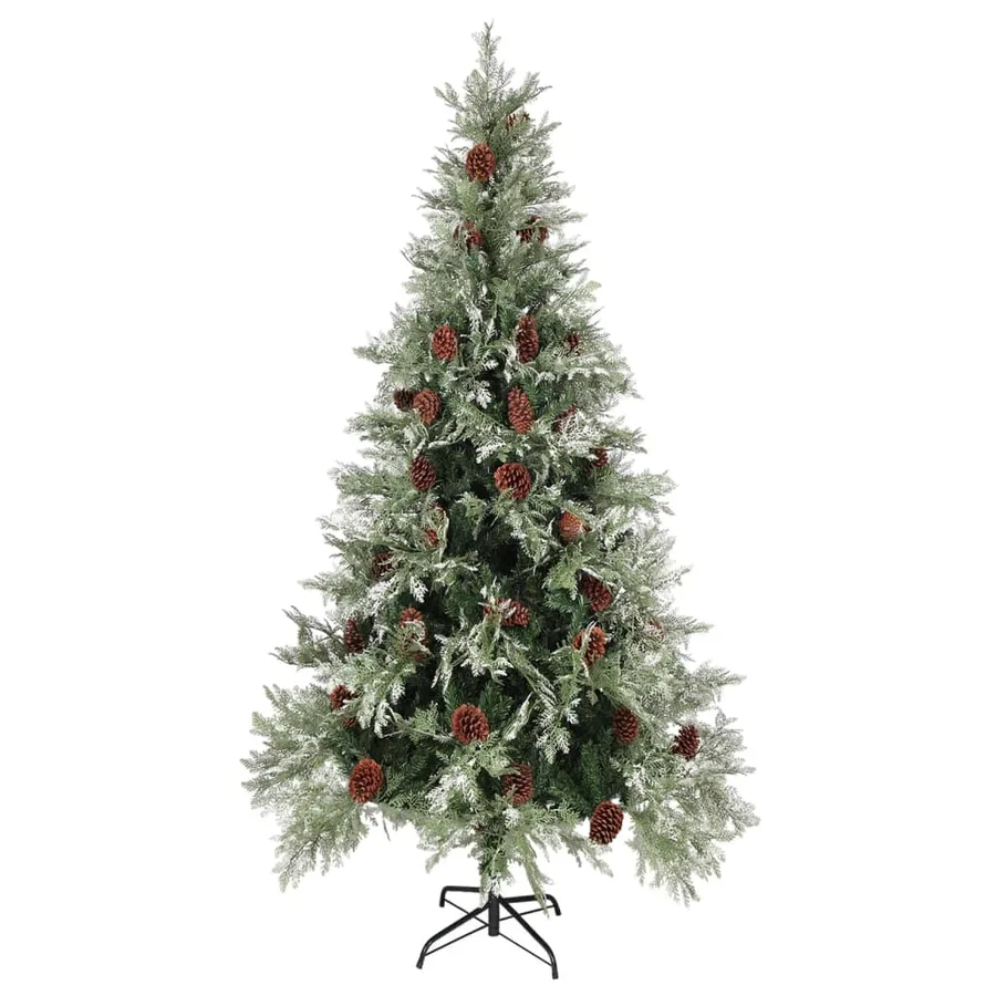 Sapin de Noël pré-éclairé pommes de pin vert blanc 225cm PVC PE - 2