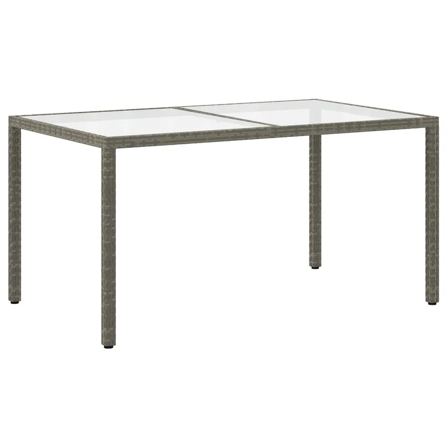 Table de jardin 150x90x75 cm Verre trempé et poly rotin Gris - 5