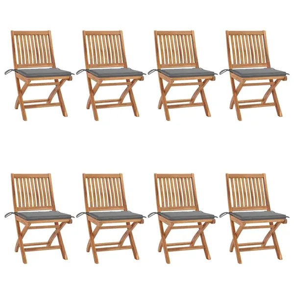 Chaises pliables de jardin avec coussins lot de 8 Teck solide