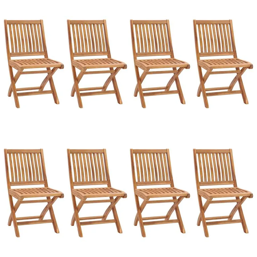 Chaises pliables de jardin avec coussins lot de 8 Teck solide - 2