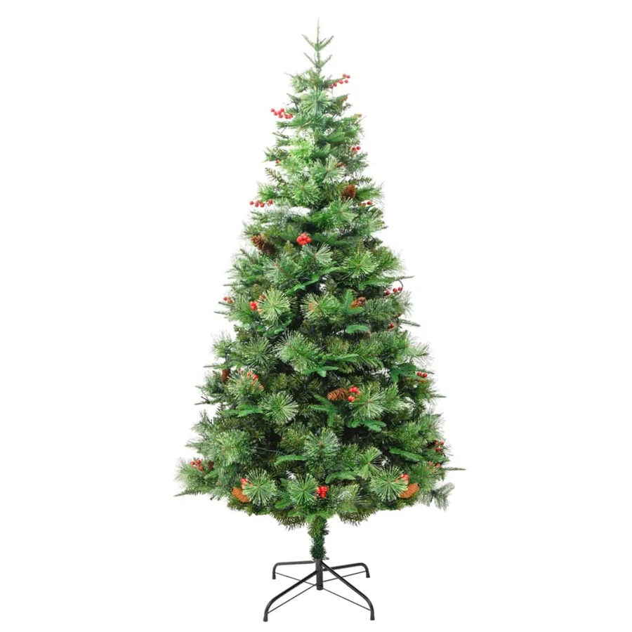 Sapin de Noël pré-éclairé et pommes de pin vert 225cm PVC et PE - 4