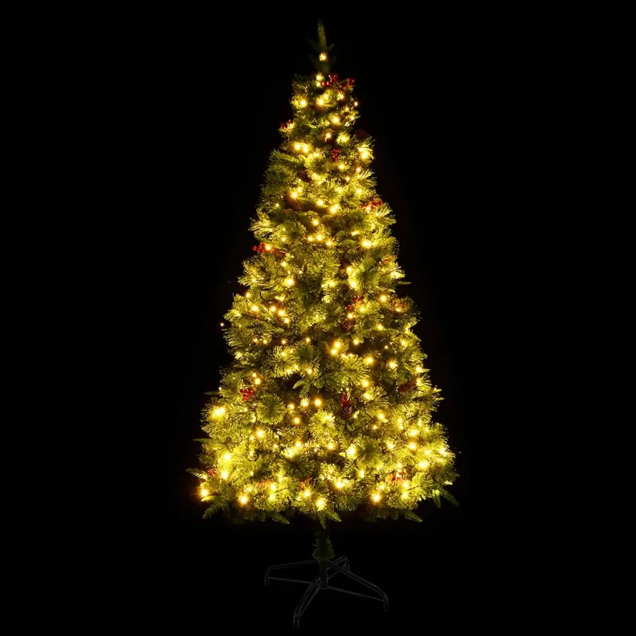 Sapin de Noël pré-éclairé et pommes de pin vert 225cm PVC et PE - 5