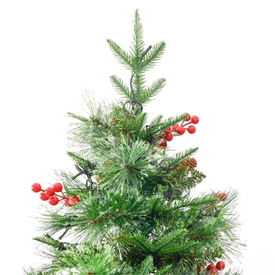 Sapin de Noël pré-éclairé et pommes de pin vert 225cm PVC et PE - 8