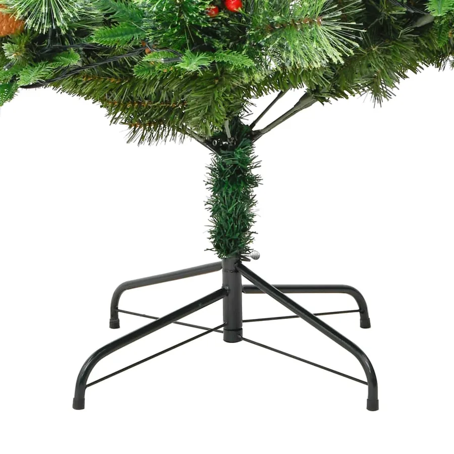 Sapin de Noël pré-éclairé et pommes de pin vert 225cm PVC et PE - 9