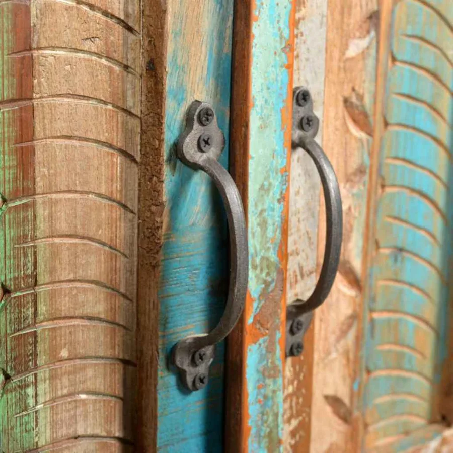 Ensemble meuble sous vasque et miroir en bois massif recyclé - 15