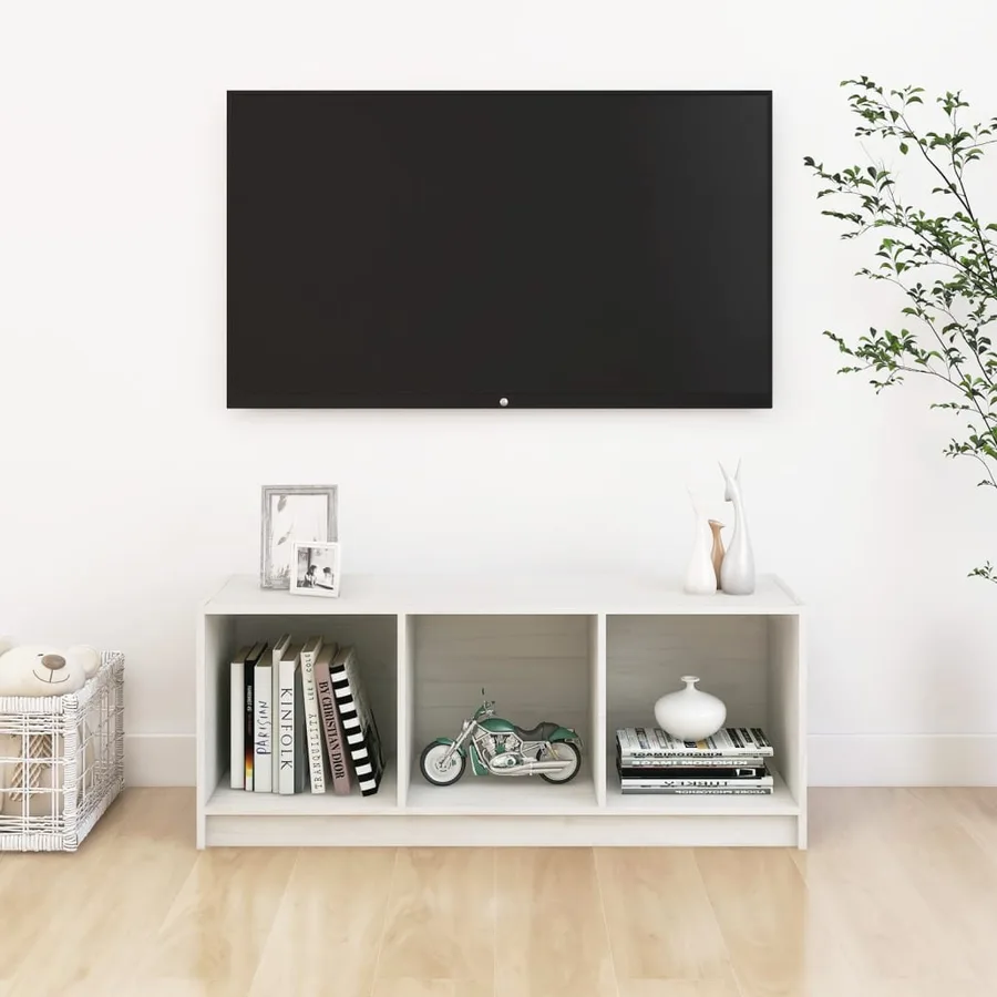 Meuble TV Blanc 104x33x41 cm Bois de pin massif - 3