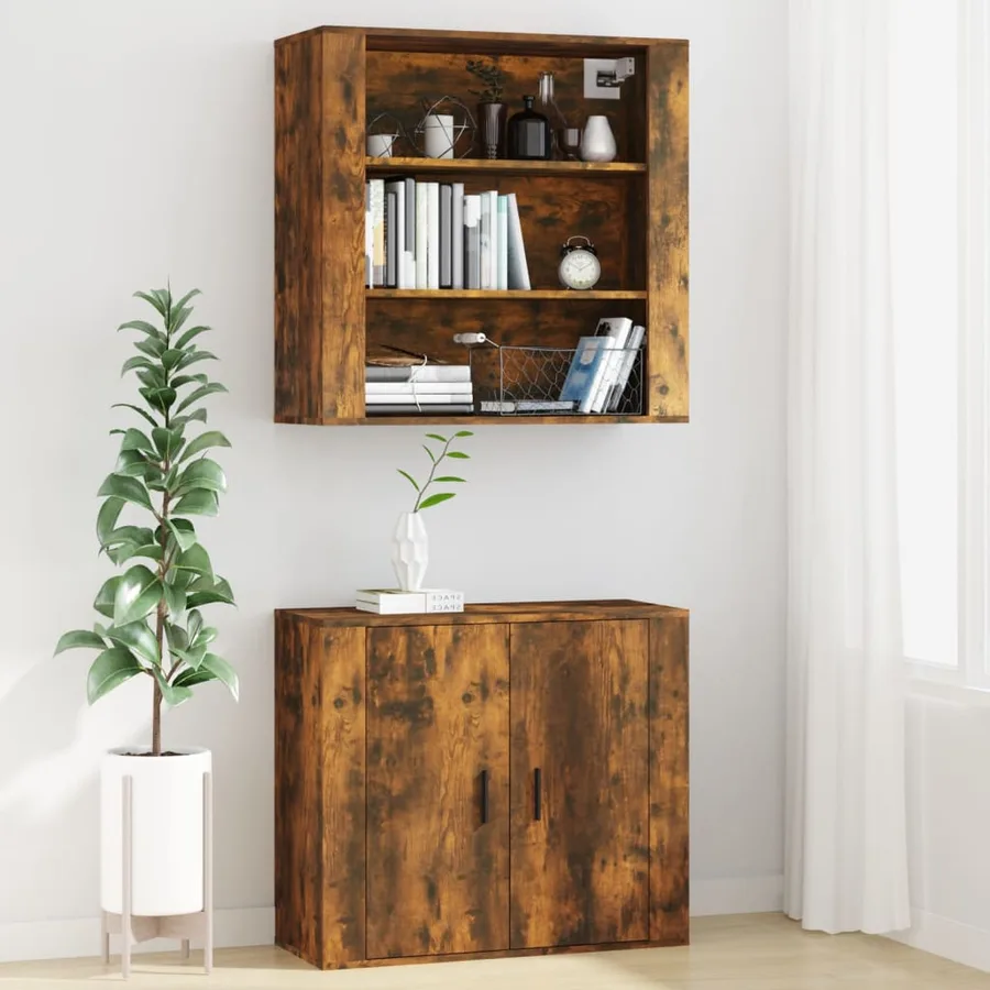 Armoire murale Chêne fumé 80x33x80 cm Bois d'ingénierie - 7