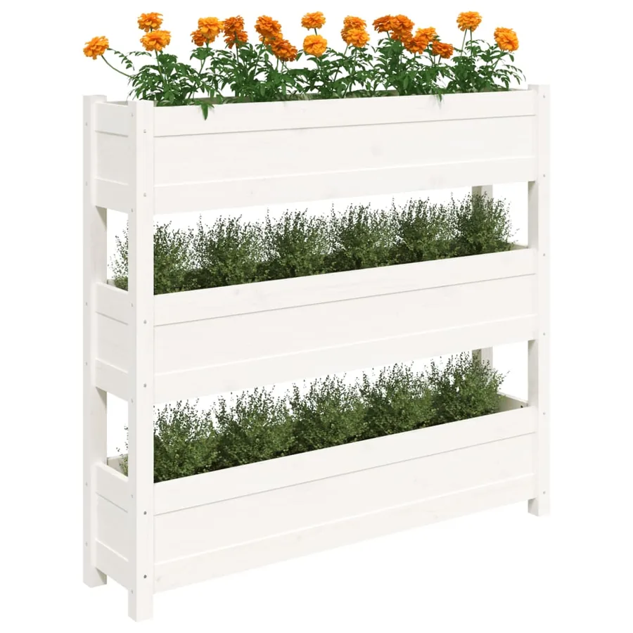 Jardinière Blanc 112x25x104,5 cm Bois massif de pin - 4