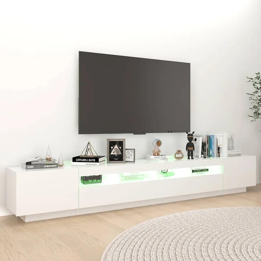 Meuble TV avec lumières LED Blanc 260x35x40 cm - 4