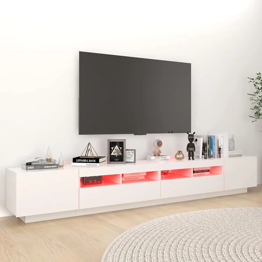 Meuble TV avec lumières LED Blanc 260x35x40 cm - 5