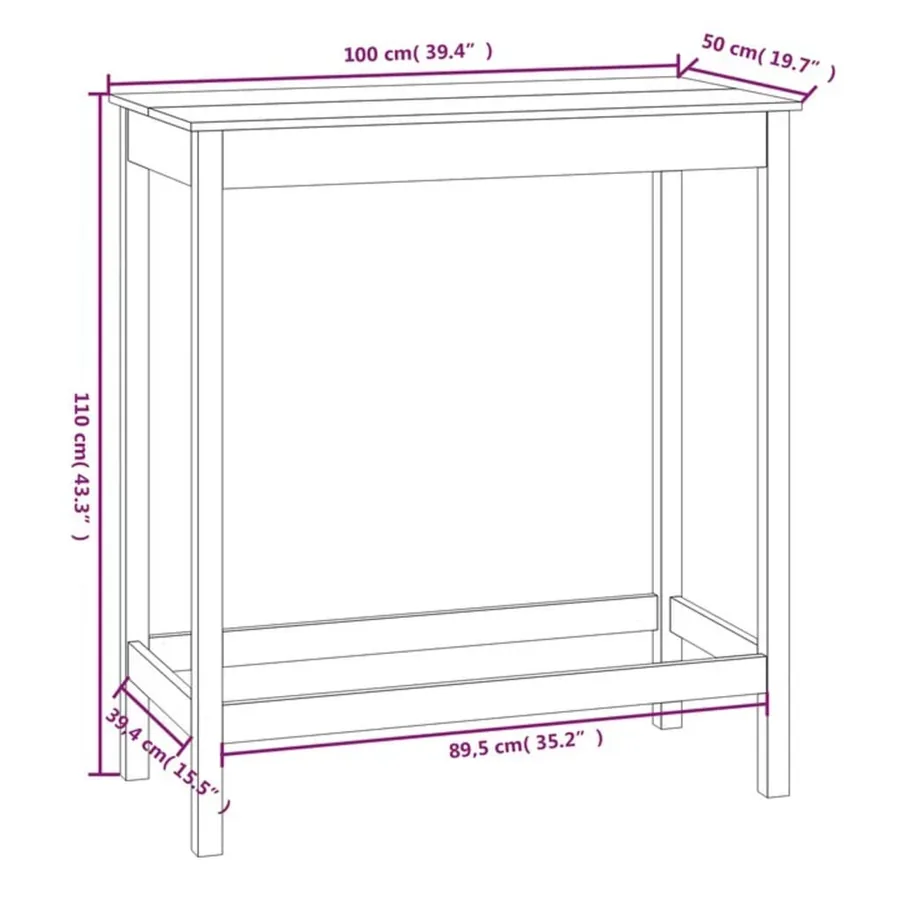 Table de bar 100x50x110 cm bois massif de pin - 8