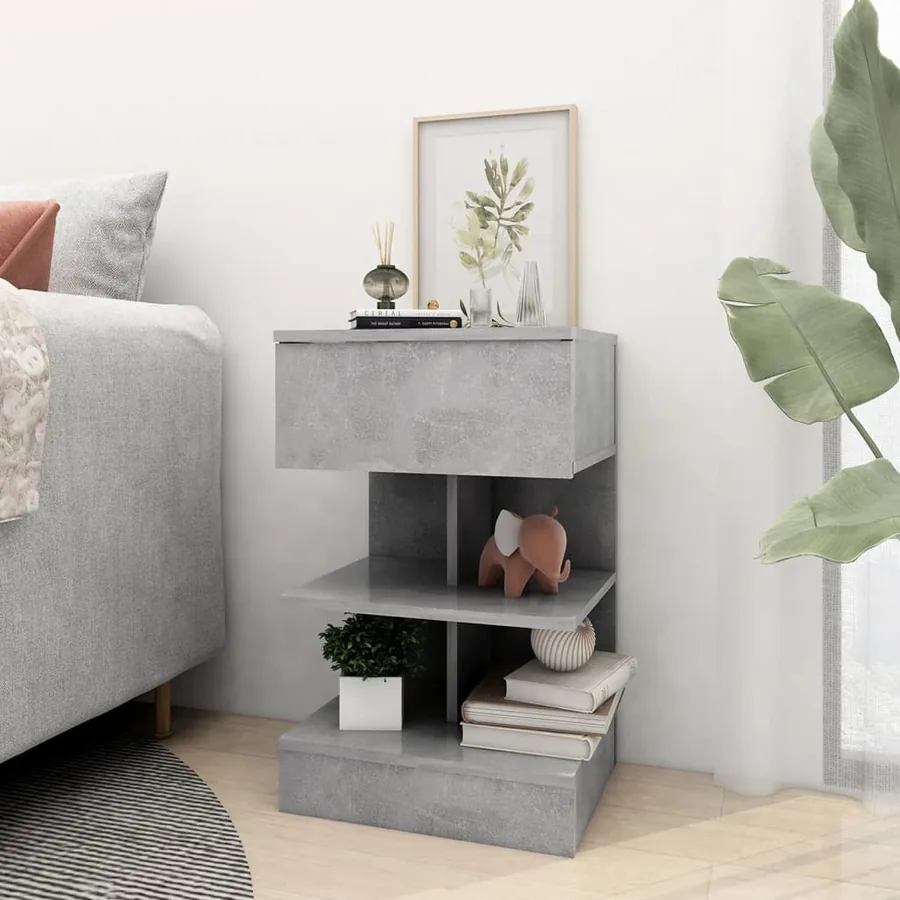Table de chevet Gris béton 40x35x65 cm Bois d’ingénierie - 3