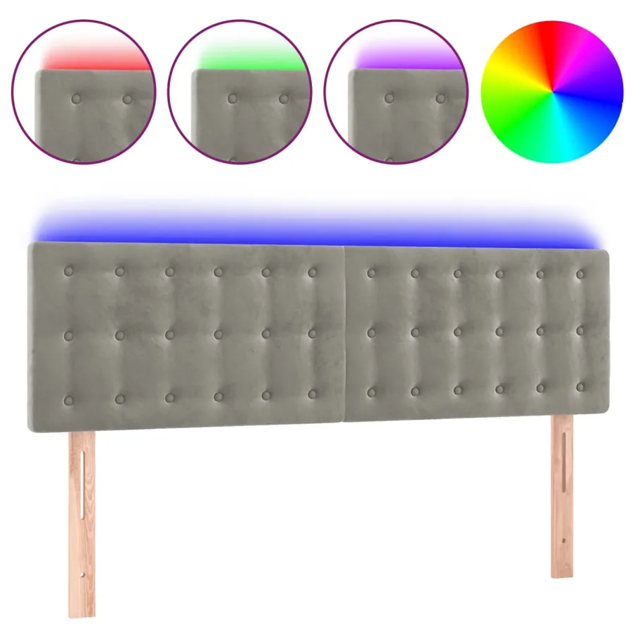 Tête de lit à LED Gris clair 144x5x78/88 cm Velours - 2