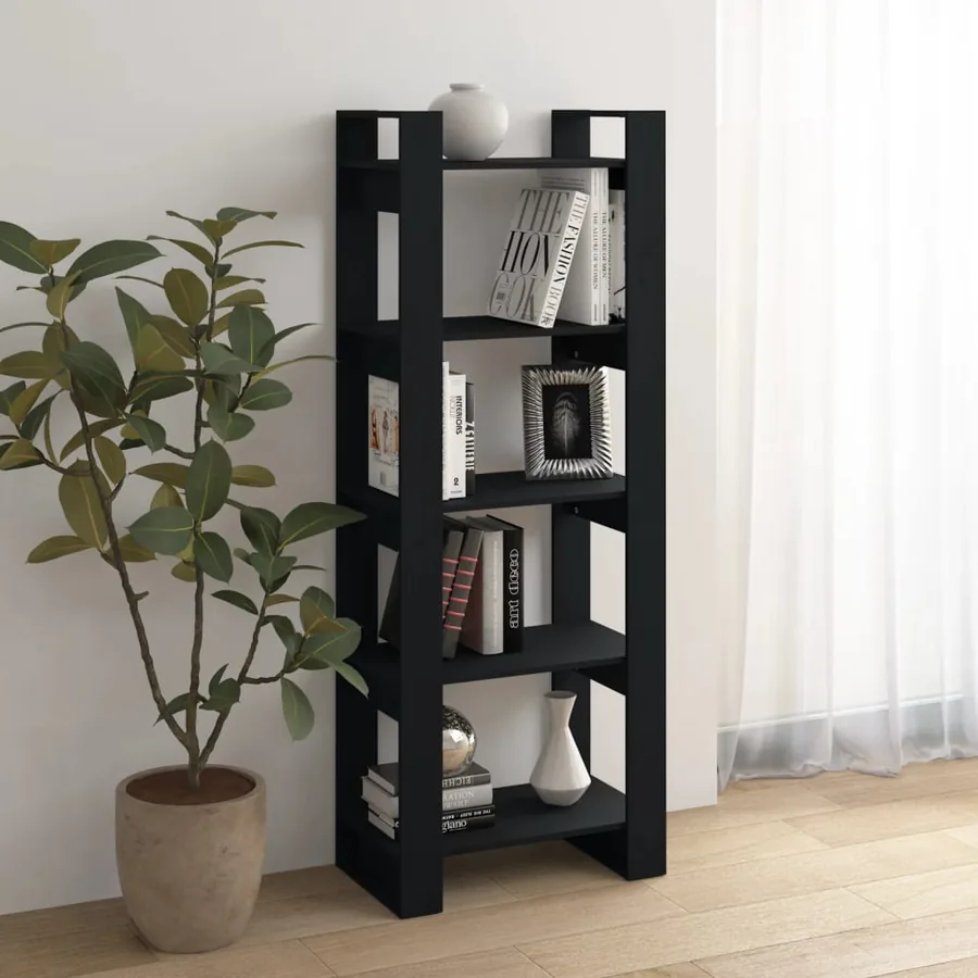 Bibliothèque/Séparateur de pièce Noir 60x35x160 cm Bois massif - 6