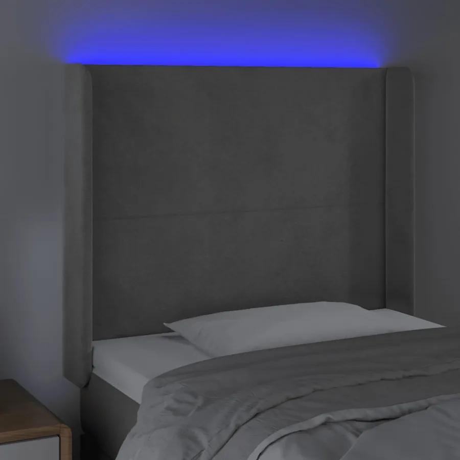 Tête de lit à LED Gris clair 103x16x118/128 cm Velours - 4