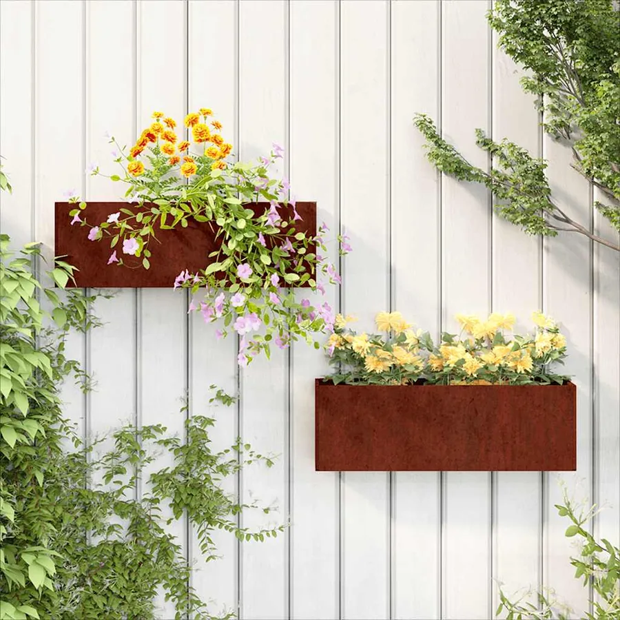 Jardinières murales 2 pcs Rouillé Acier corten 53x10x17 cm