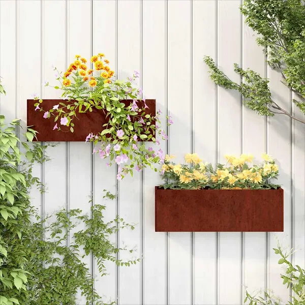 Jardinières murales 2 pcs Rouillé Acier corten 53x10x17 cm