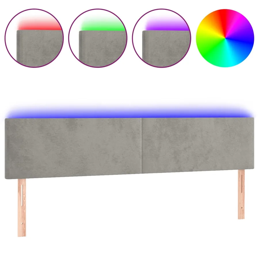 Tête de lit à LED Gris clair 200x5x78/88 cm Velours - 2