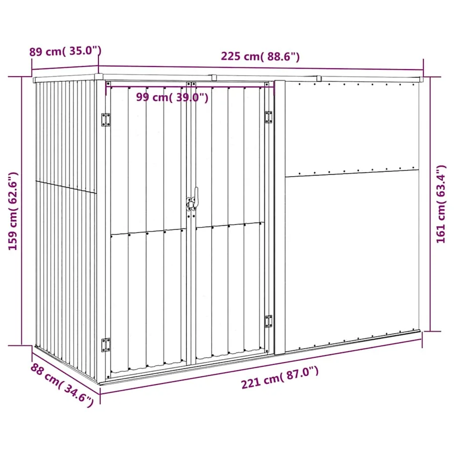 Abri à outils de jardin marron 225x89x161 cm acier galvanisé - 7