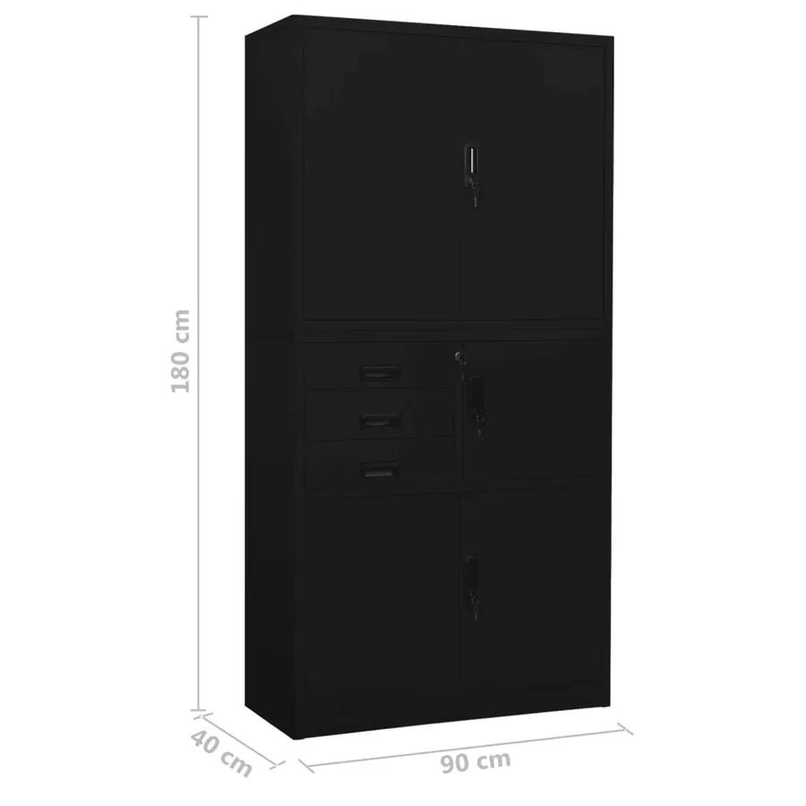 Armoire de bureau Noir 90x40x180 cm Acier - 10