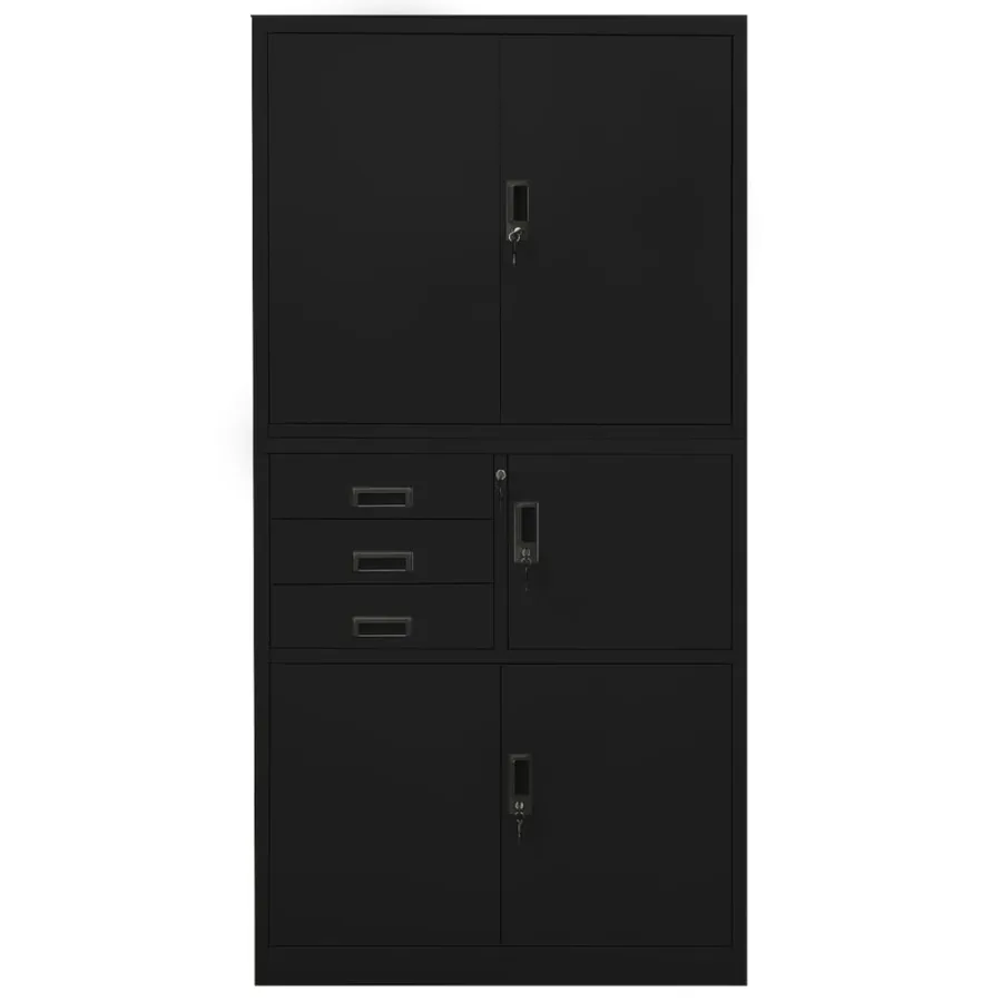 Armoire de bureau Noir 90x40x180 cm Acier - 2