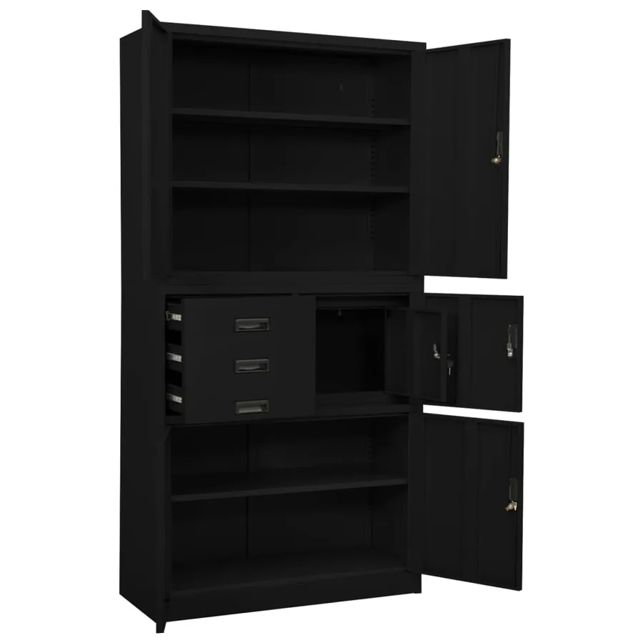 Armoire de bureau Noir 90x40x180 cm Acier - 5