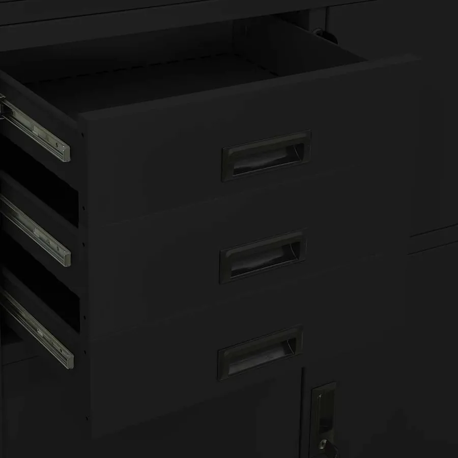 Armoire de bureau Noir 90x40x180 cm Acier - 9