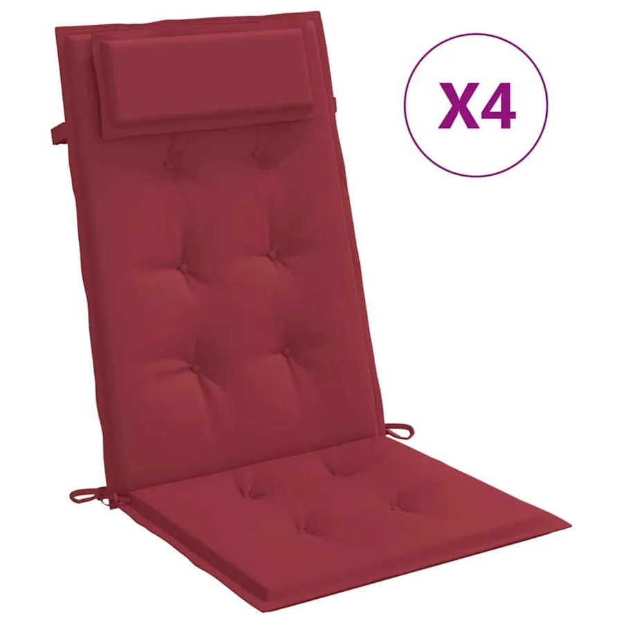 Coussins de chaise à dossier haut lot de 4 rouge bordeaux - 2