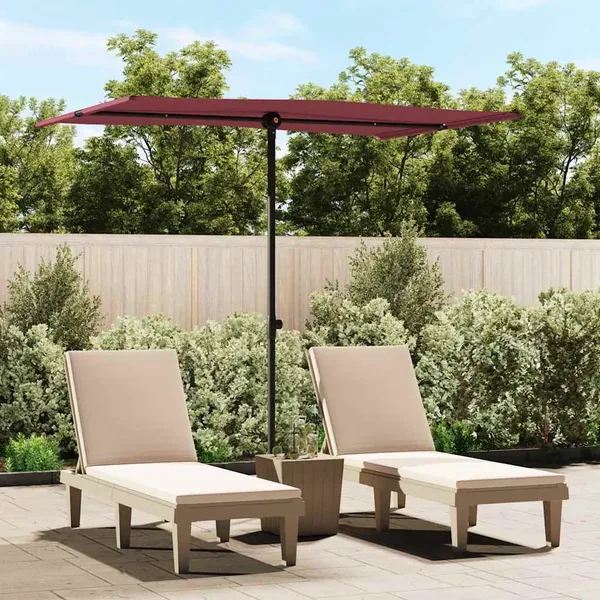 Parasol de jardin et mât en aluminium 2x1,5 m rouge bordeaux