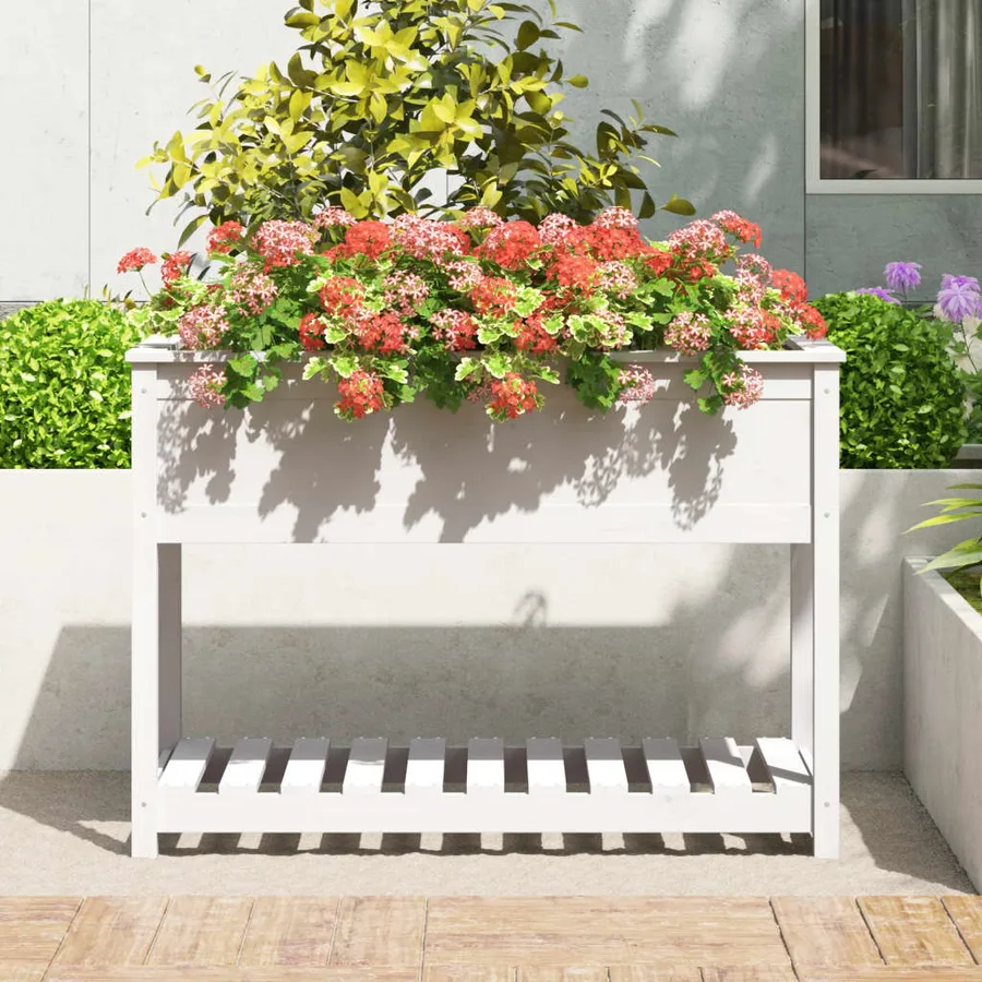 Jardinière avec étagère Blanc 111,5x54x81 cm Bois massif de pin - 3