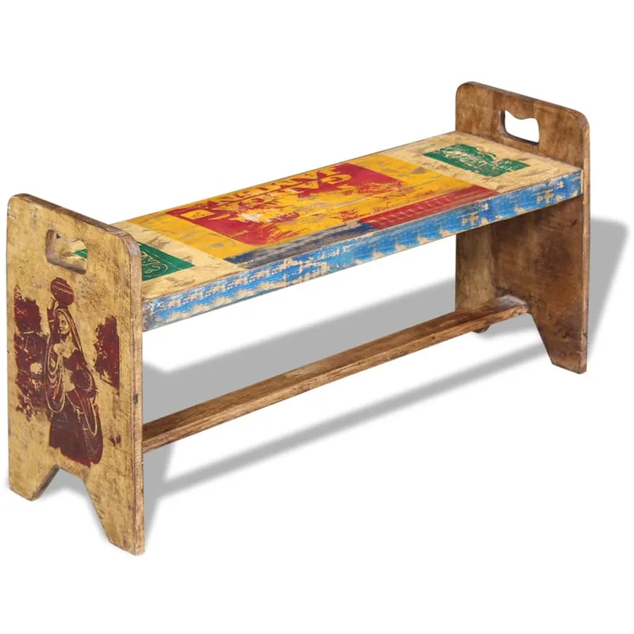 Banc Bois massif recyclé 100x30x50 cm - 3