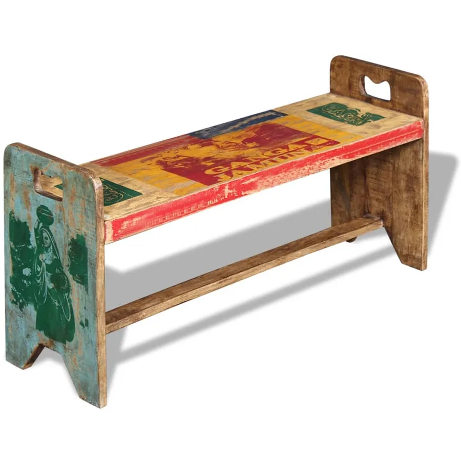 Banc Bois massif recyclé 100x30x50 cm - 4