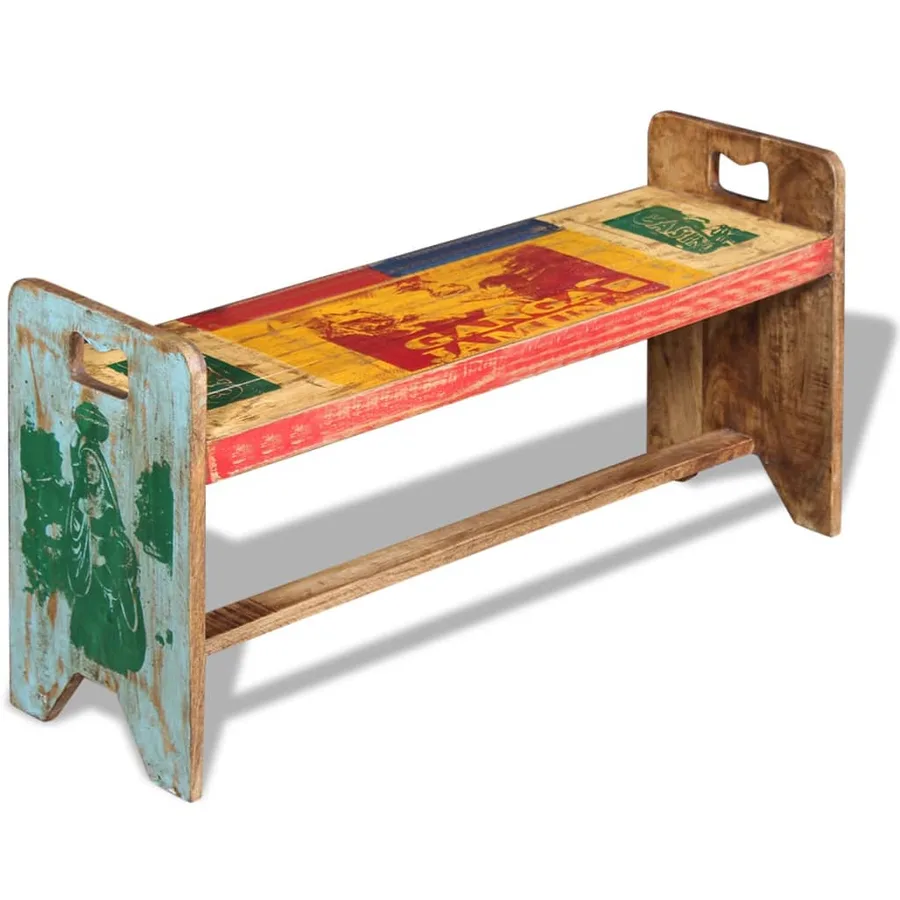 Banc Bois massif recyclé 100x30x50 cm - 5