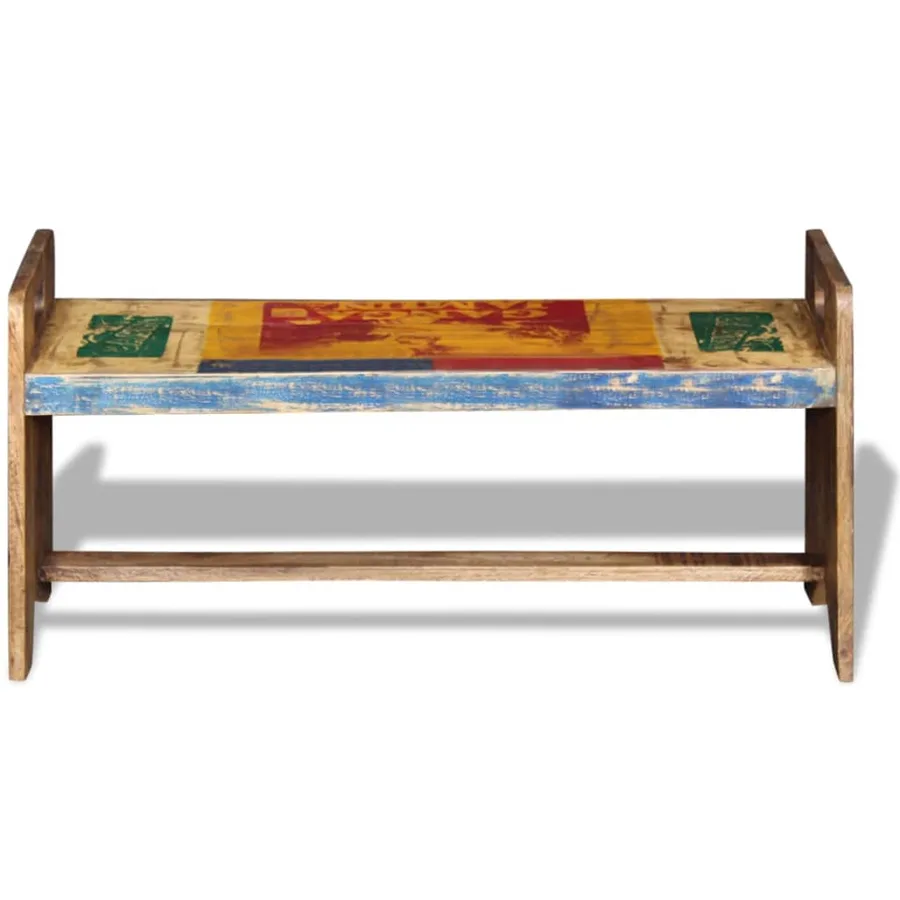 Banc Bois massif recyclé 100x30x50 cm - 6