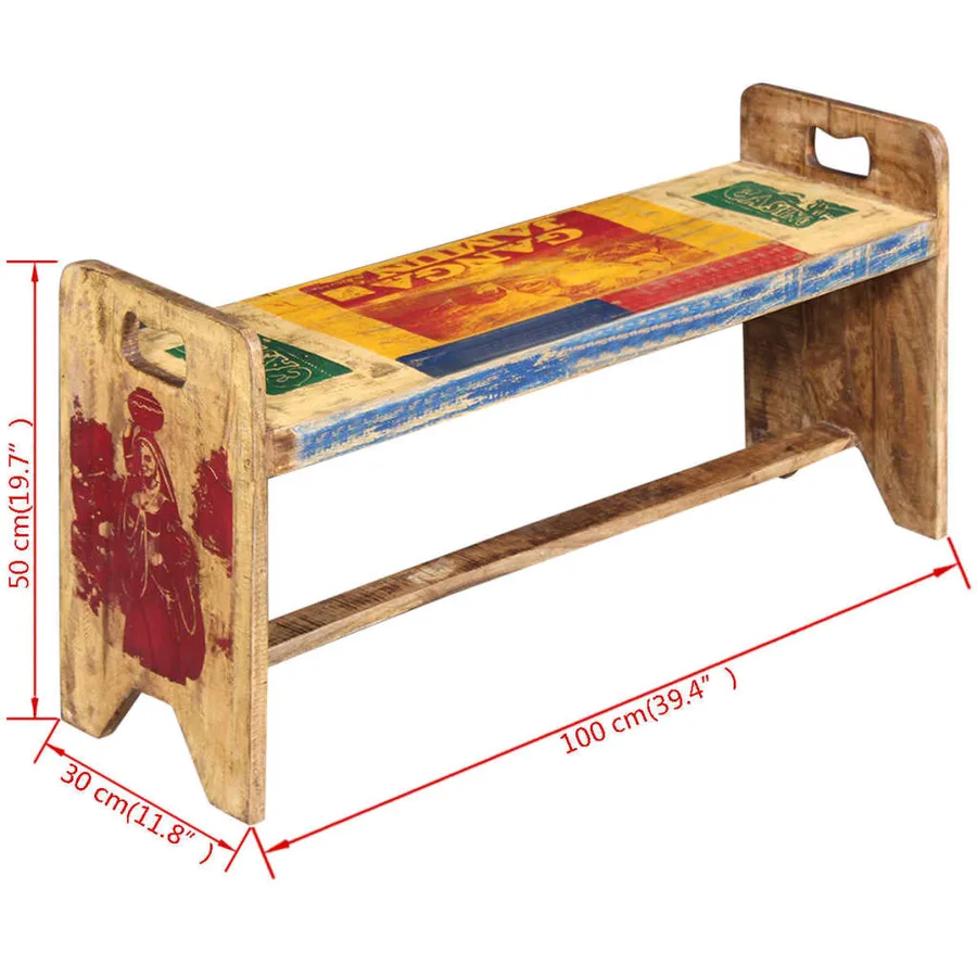 Banc Bois massif recyclé 100x30x50 cm - 7