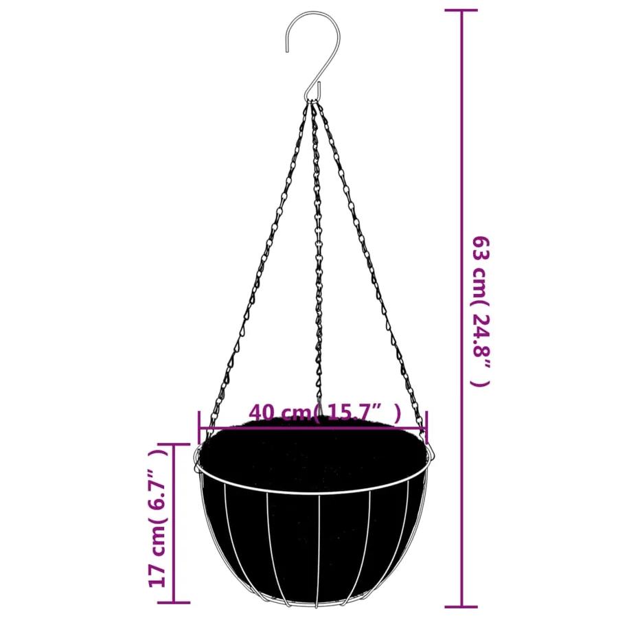 Jardinières suspendues 4 pcs avec doublure coco Noir Ø 40x63 cm - 6