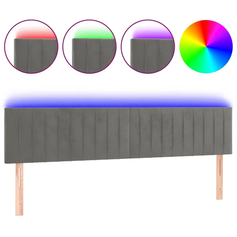 Tête de lit à LED Gris clair 160x5x78/88 cm Velours - 2