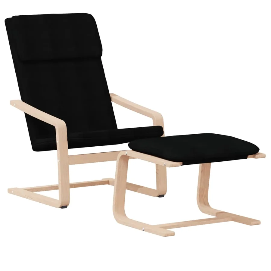 Chaise de relaxation avec repose-pied Noir Tissu - 3