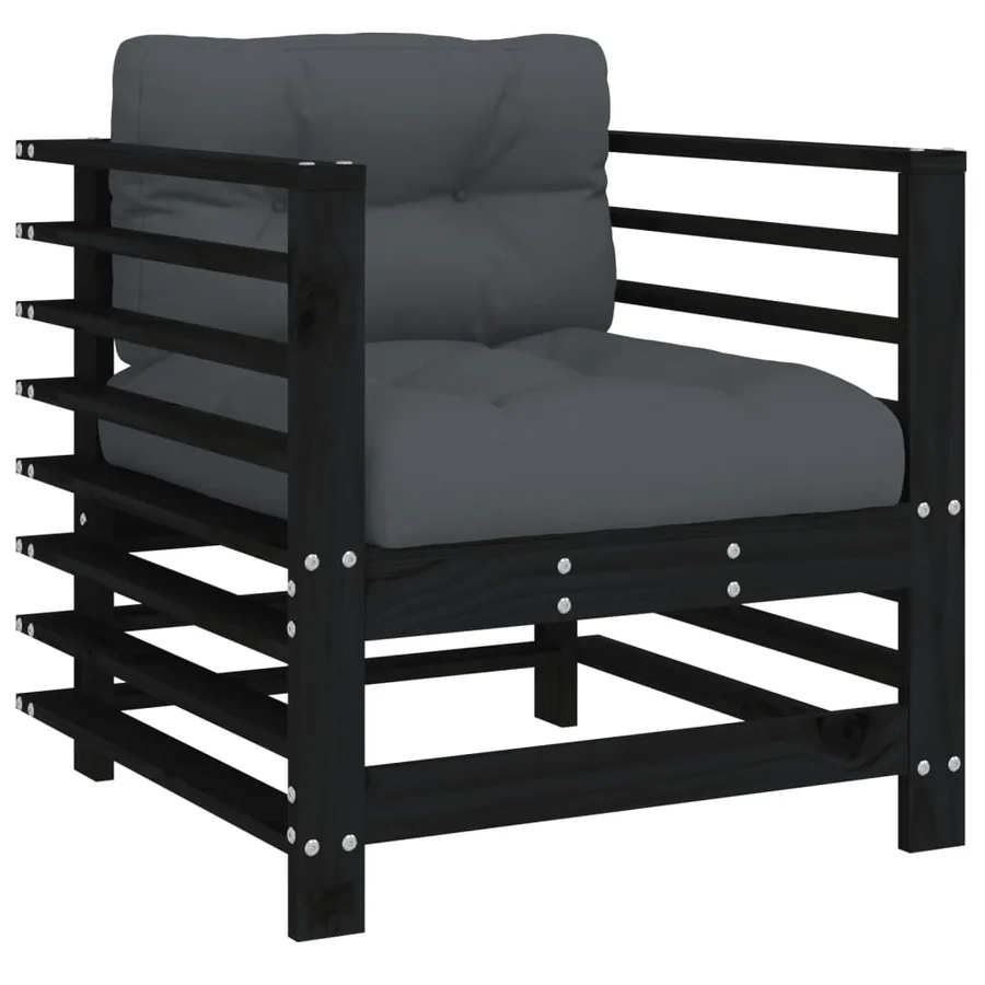 Chaises de jardin et coussins lot de 2 noir bois de pin massif - 3