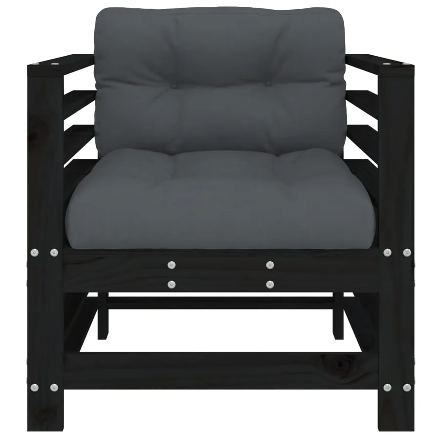 Chaises de jardin et coussins lot de 2 noir bois de pin massif - 4