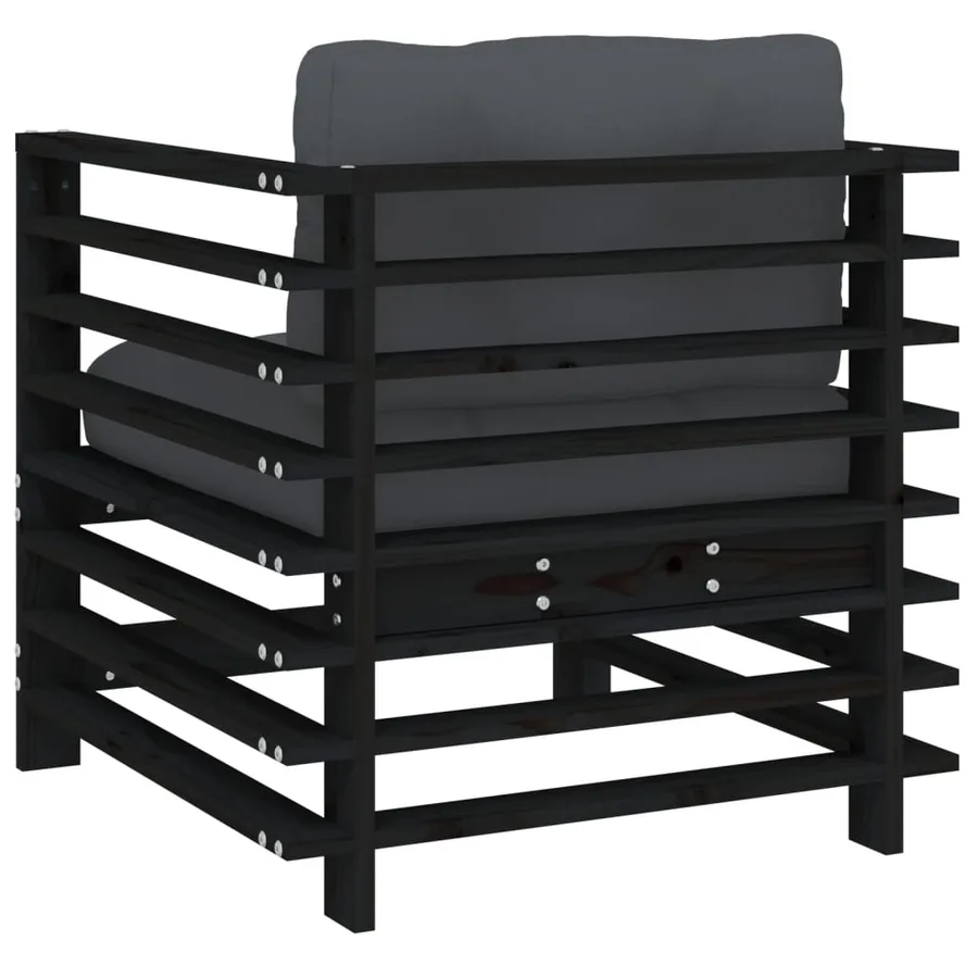 Chaises de jardin et coussins lot de 2 noir bois de pin massif - 6