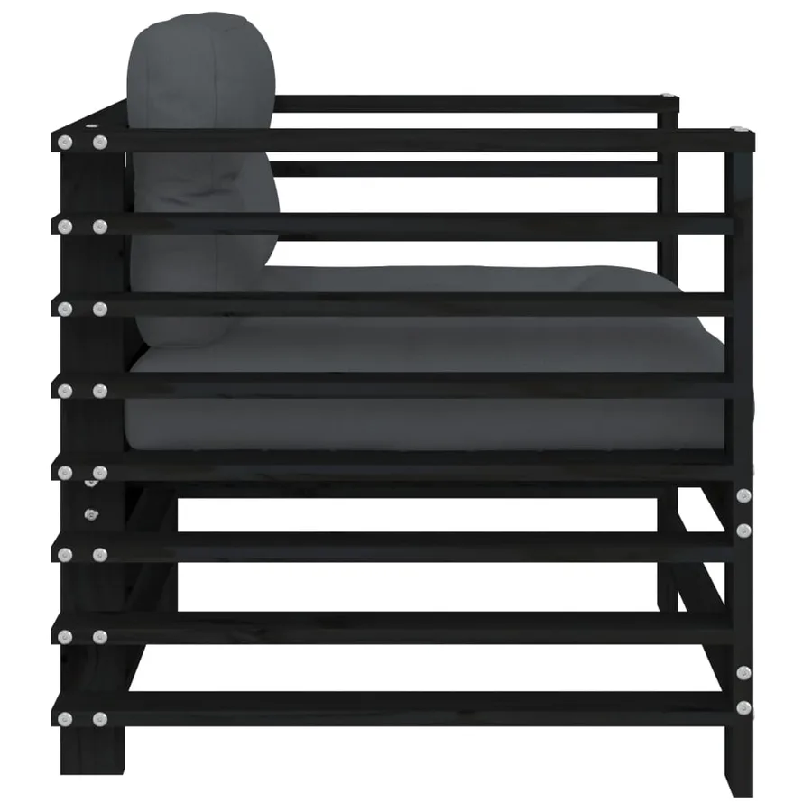 Chaises de jardin et coussins lot de 2 noir bois de pin massif - 7