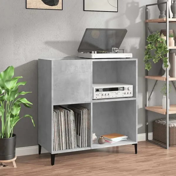 Armoire à disques gris béton 84,5x38x89 cm bois d'ingénierie