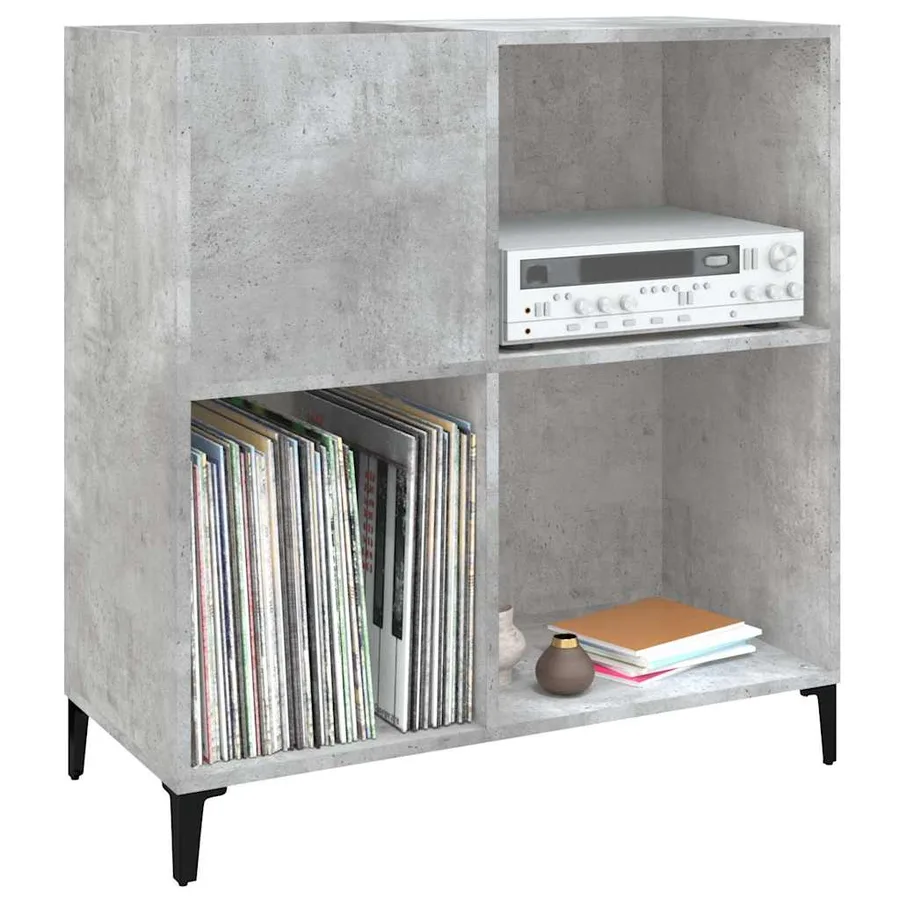 Armoire à disques gris béton 84,5x38x89 cm bois d'ingénierie - 4