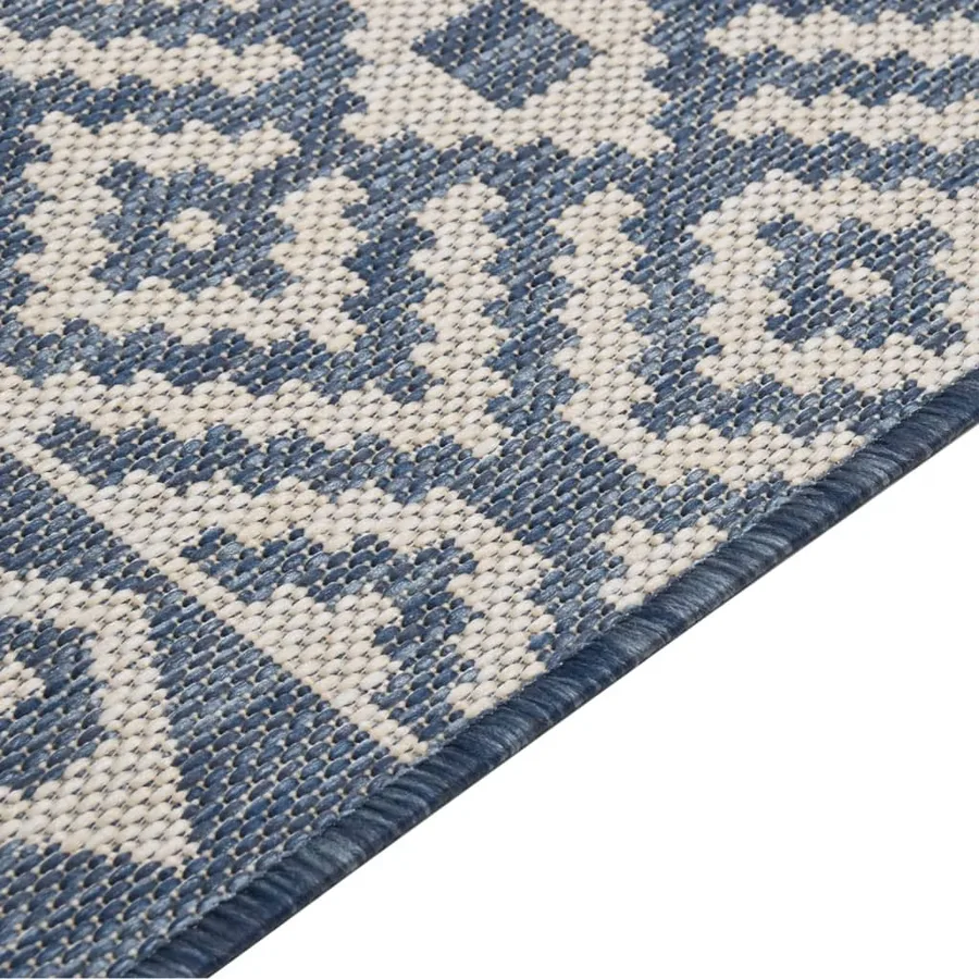 Tapis à tissage plat d'extérieur 100x200 cm Rayures bleues - 4
