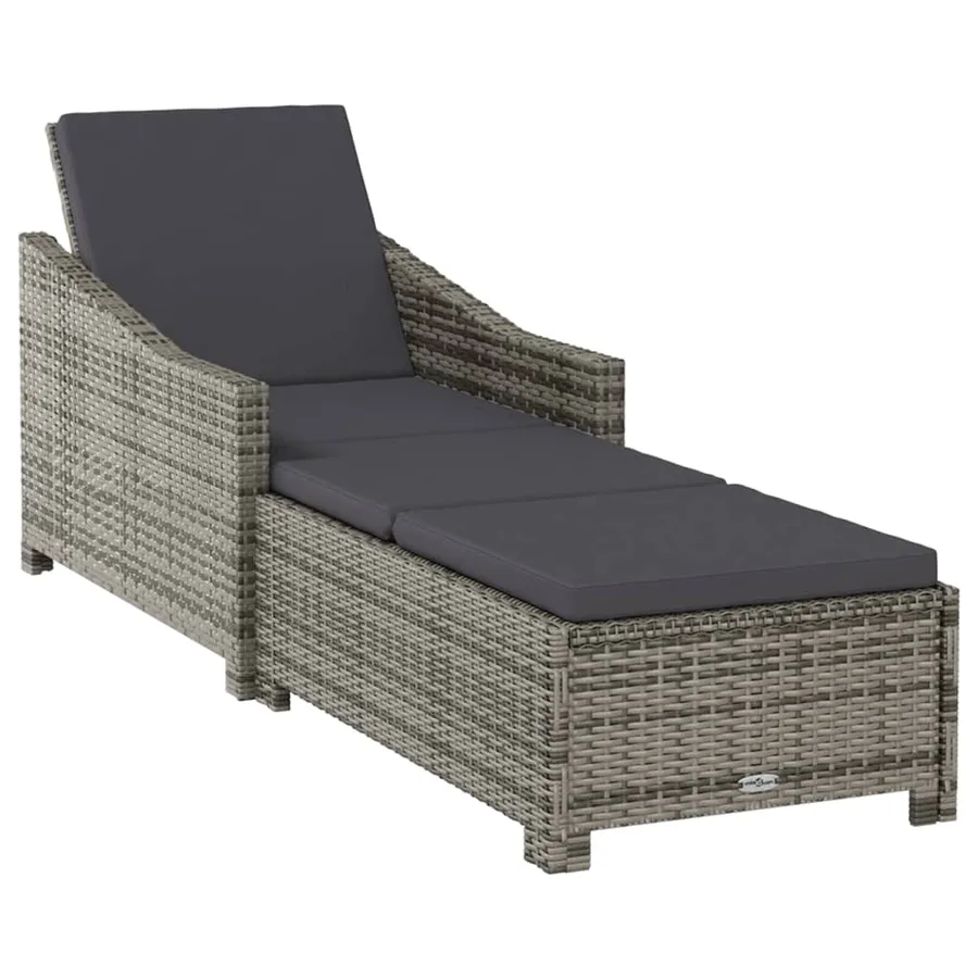 Chaise longue avec coussin gris foncé Résine tressée Gris - 2