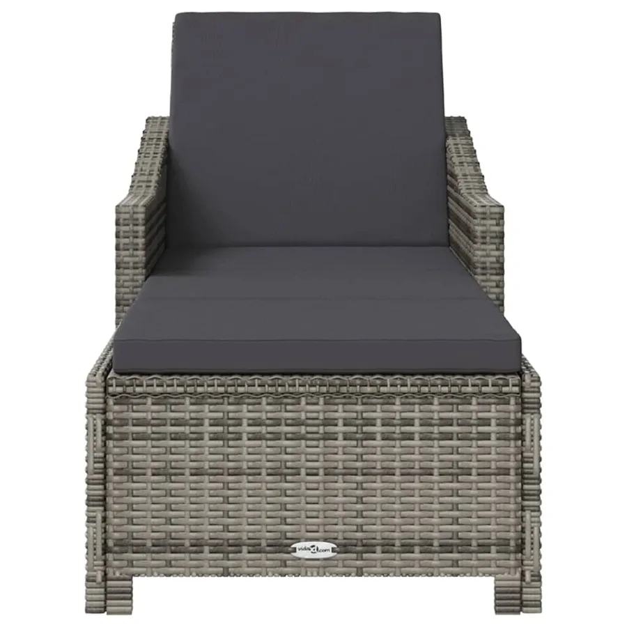 Chaise longue avec coussin gris foncé Résine tressée Gris - 3